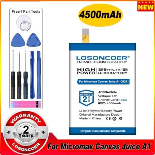 LOSONCOER 4500MaH ACBPN40M04 Battery For Micromax Canvas Juice A1 Q4251 Phone