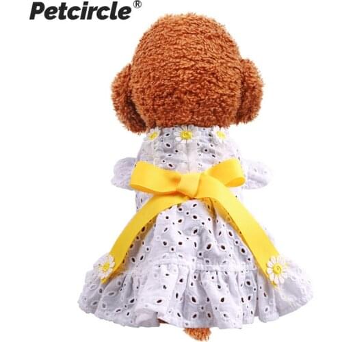 Hollow Dog Dress with Bow Spring and Summer Cute Pet Clothes Girl Sun Flower White Princess Dress for Small and Medium Dogs Cats