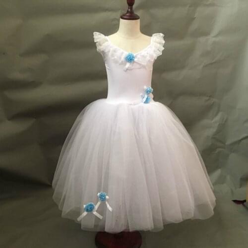 Ballet Dress White Contemporary Dance Costumes For Women Adults Child Kids Sleeveless Lace Long Dress Leotard Ballet Girls