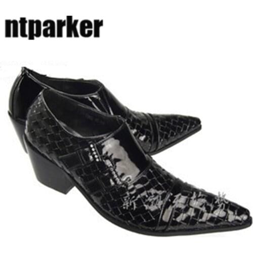 Batauzhi Fashion Mans Leather Shoes Pointed Toe 6.5CM High Heels Leather Mans Business Leather Shoes Zapatos Hombre, EU38-46