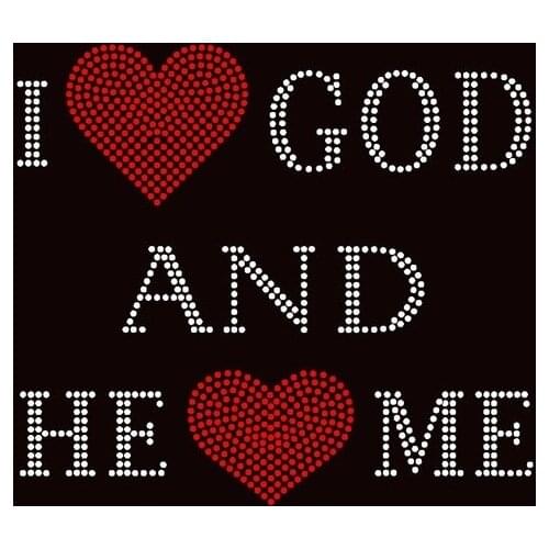 Free shipping I Love God and He Loves me Religious Rhinestone Transfer