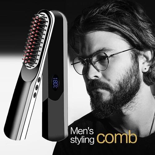 Wireless Mini Hair Comb Mens Quick Beard Brush Straightener Portable Electric USB Charging Combs For Men Beard