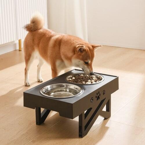 Large Dog Feeder Stainless Steel Double Bowl Elevated Adjustable Pet Dog Drink Water Bowl with Stand Pet Supplies