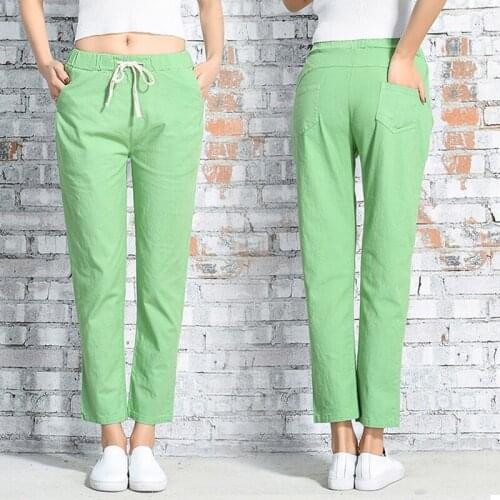 Cotton and Linen Casual Pants Loose Size Nine Straight Pants Women Spring and Summer Loose Waist Wash Linen Underpants