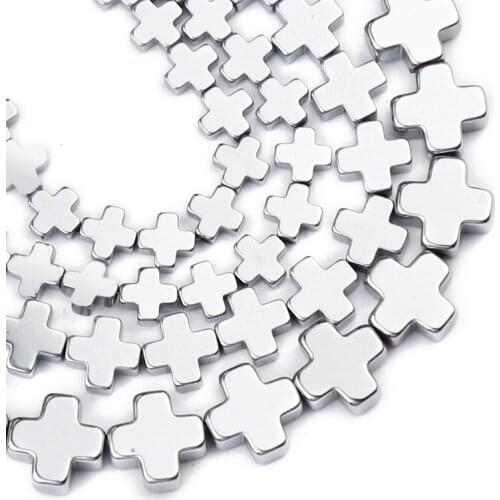 Natural Silvers Cross Hematite Stone Spacer Loose Beads For Jewelry Making 6/8/10mm Diy Charms Bracelets Pendant Accessories