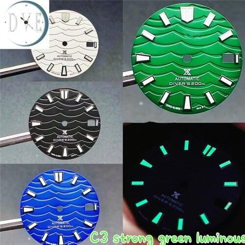 28.5MM Watch Dial Green Luminous for NH35 Watch Movement Matte Wave Pattern Modification Part