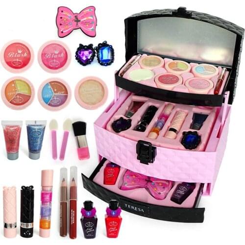 Children Cosmetics Princess Makeup Box Set Girl Lipstick Eyeshadow Fingertips Suitcase Toys For Children Gift Pretend Play Ideal