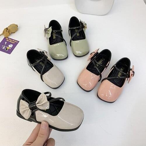Children Leather Shoes Spring Autumn New Girls Flats with Butterfly-knot Princess Shoes Anti-kick Kids for Party Wedding Sweet