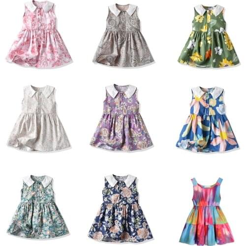 Childrens Sweet Sleeveless Dress Summer Girls Vacation Sling Style for 2-8 Years Old Knee Length Floral One Piece Clothing