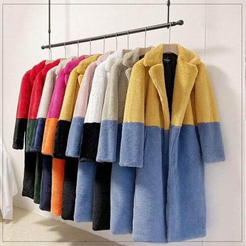 Long Faux Rabbit Fur Coat Women Winter Fashion Thick Warm Fur Coats Outerwear Fake Fur Jacket Plus Size