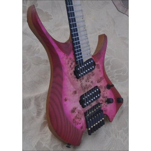 Fanned Frets 7 Strings Headless Electric Guitar Pink Color 5-Ply Roasted Maple Neck neck Roasted ASH body