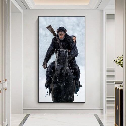 Sci-fi Movie Protagonist Caesar Poster Orangutan Riding on Horse Canvas Painting Interior Art Wall Hanging Painting(No Frame)