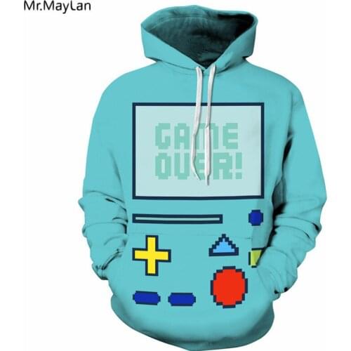 Game Over Print 3D Light Blue Hoodies Men Women Pullover Hooded Sweatshirts Tracksuits Spring Autumn Casual Tops Sweat homme