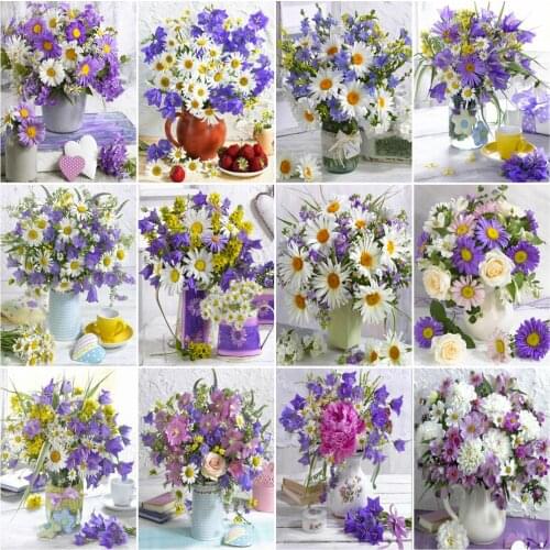 HUACAN Oil Painting By Number Daisy Flower Kits Handpainted DIY Picture By Number Flower In Vase Home Decor Drawing On Canvas