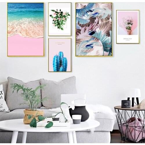 Nordic Modern Style Cactus And Flowers Canvas Painting Beautiful Seaside Posters And Prints Wall Pictures For Living Room Decor