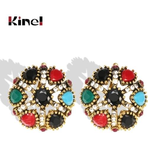 Kinel Hot Boho Antique Gold Color Earrings For Women Vintage Ethnic Bride Wedding Jewelry Party Gift Accessories