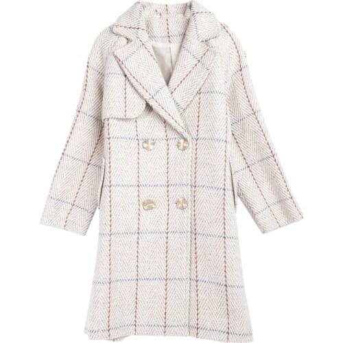 3 to 18Y Plaid Wool Kids Clothing Baby Girl Winter Clothes Kids Jackets for Girls Mommy and Me Coat Chidren Midi Coat,#5675
