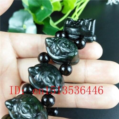Fashion Chinses Natural Black Green Jadeite Jade Manual Sculpture Adjustable Dragon Turtle Hand-Carved Bracelet New