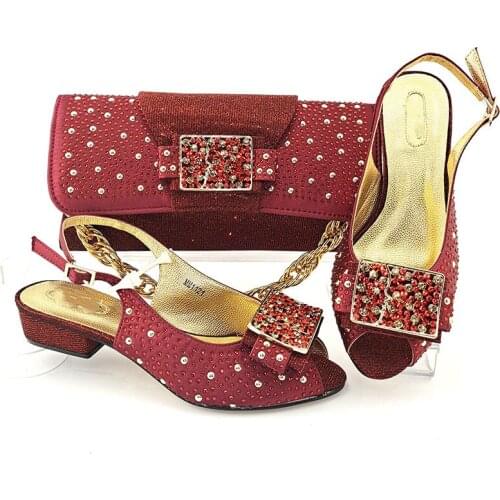 Fashion Mid Heel 3.5CM Women Shoes Match Bag With Rhinestone Decoration African Pumps And Handbag Set MM1121