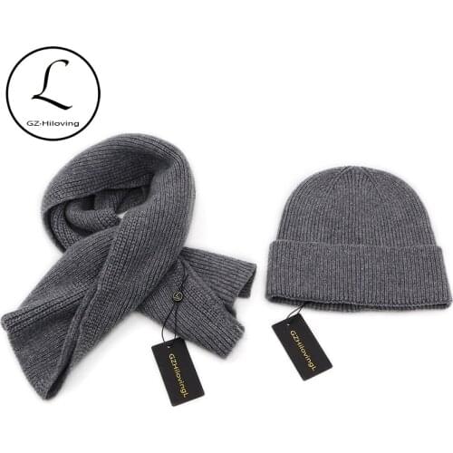 GZHILOVINGL 2017 2 Pcs Mens Hat And Scarf Set Winter Striped Black Navy Knitted Wool Kinder Skullies Beanies Hats And Scarf Sets