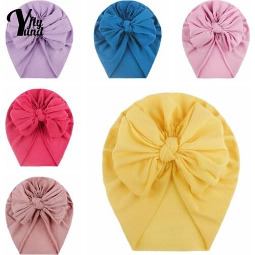 Yundfly 18*17 CM Soft Comfortable Children Caps Solid Color Bowknot Baby Girl Turban Hat Newborn Headwear Kids Photography Props