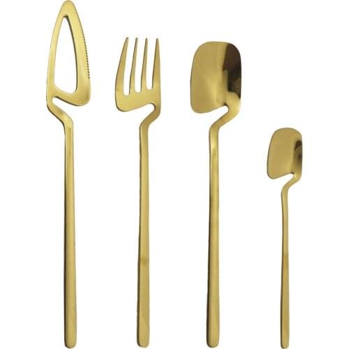 4Pcs Gold Flatware Set Kitchen Decor Spoon Fork Knife Tableware Set Gold Dinnerware Cutlery Ice Cream Desserts Soup Coffee Use