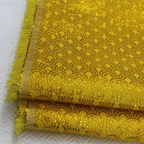 NCF200 Golden Wave Filigree Chinese Silk Jacquard Satin Fabric Garment Fabric For Chinese Qipao Cheongsam Fabric For Sewing