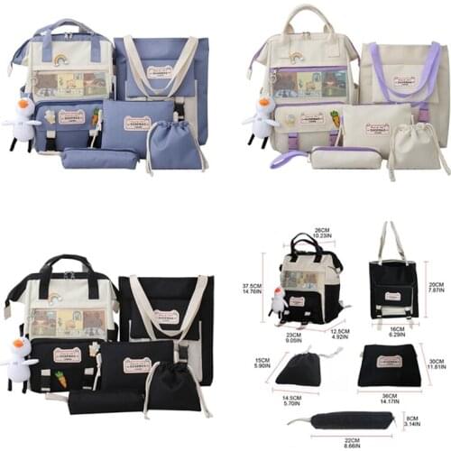 5Pcs/set Nylon School Backpacks Women Lovely Daypack for Teenage Girls Bookbags Students Travel Shoulder Bag Female