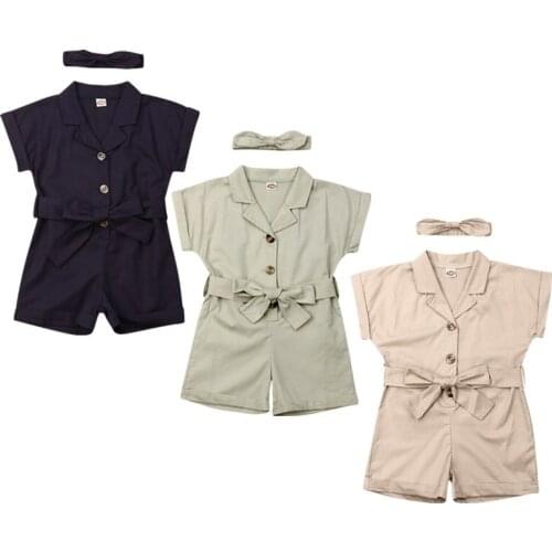 New 2Pcs Toddler Kids Baby Girls Clothes Bowknot Belt Bodysuit Jumpsuit Outfit Set