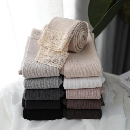 2020 New Women Winter Lace Tights Spring Autumn Warm Striped Stockings Lace Ankle Length Leggings Pantyhose