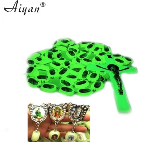 Religious Hanging Wall Luminous Rosary Beads Oval Virgin Mary The Father And Jesus Angelic Curved Needle Large Necklace