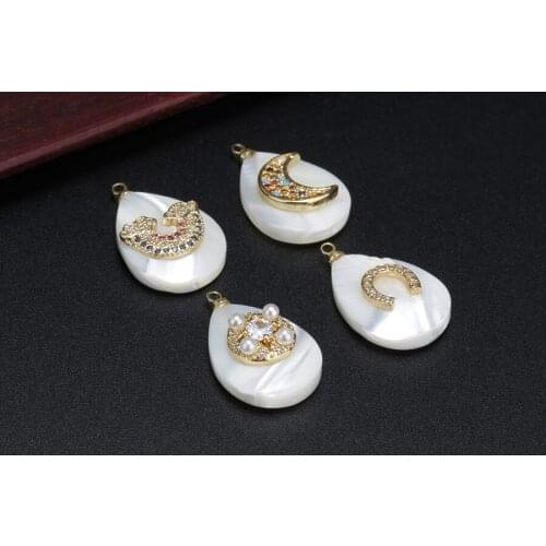 Freshwater peal CZ glass paved charm white water drop mother pearl shell pendant & choker necklace for women