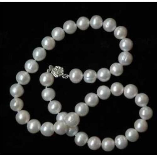 Hot Real Fresh water 8-9mm White Pearl Necklace 18"