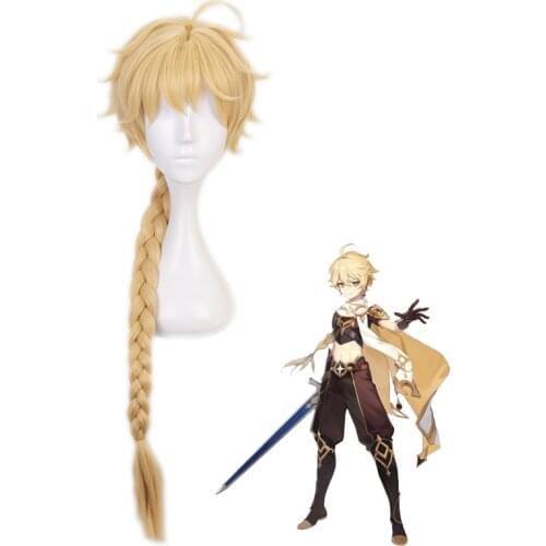 Genshin Impact Cosplay Aether Traveler Golden Braid Heat Resistant Synthetic Hair Wigs Halloween Carnival Party Role Play