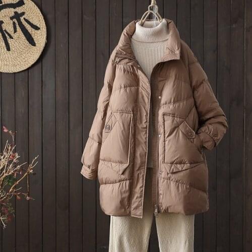 Ailegogo New Winter Women Stand Collar 90% White Duck Down Parkas Female Thick Warm Winter Down Coat Zipper Ladies Outwear