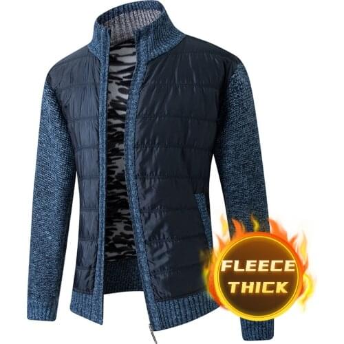Winter Mens Fleece Tide Sweatercoat High Collar Patchwork Warm Cardigan Causal Knitted Male Clothing