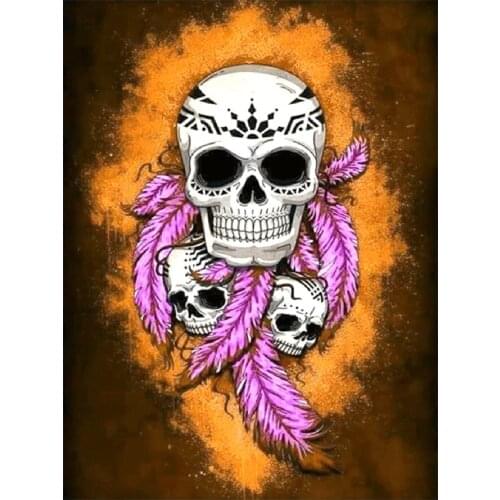 Three Skull Feathers Diamond Painting Round Full Drill Nouveaute DIY Mosaic Embroidery 5D Cross Stitch Halloween Pattern