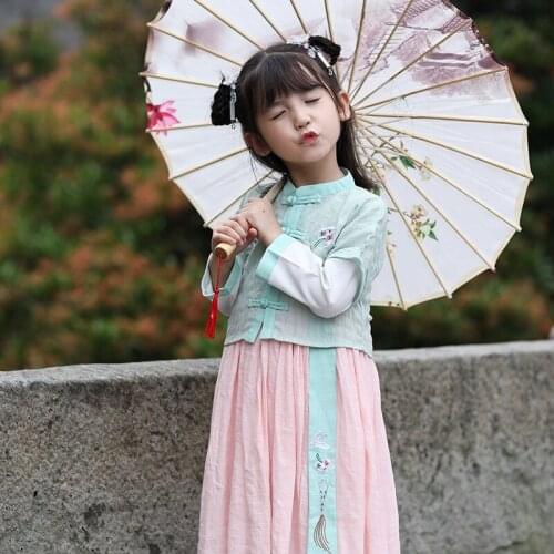 Girls Chinese National Style Sets Dress TShirt Skirt Coat 2PCS Suit Children Traditional Tang Dynasty Girl Country Style Clothes