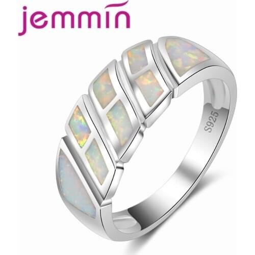 Women Best Gift Wide Wedding Ring Geometric Rainbow Opal Ring Brand Jewelry 925 Sterling Silver Jewellery for Engagemen