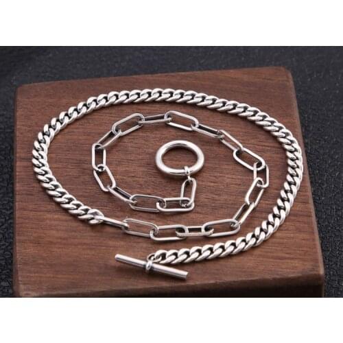 Solid 925 Sterling Silver Women chain collar necklace T-O clasp Gift Jewelry A5081