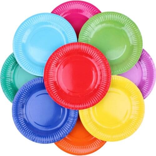 10Pcs Disposable Paper Plates Birthday Party Circle Plate Blue Pink Red Fruit Plate Cake Tray Tableware Birthday Party Supplies