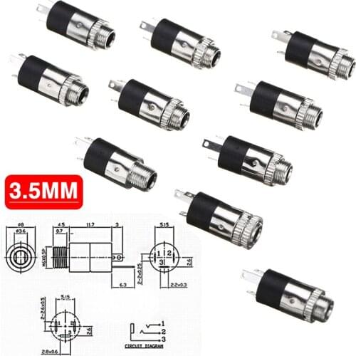 10PCS New 3.5mm Female Earphone Jack Plug Audio Stereo Panel Mount Connector Kit High Quality Audio Solder Terminals Adapter Set