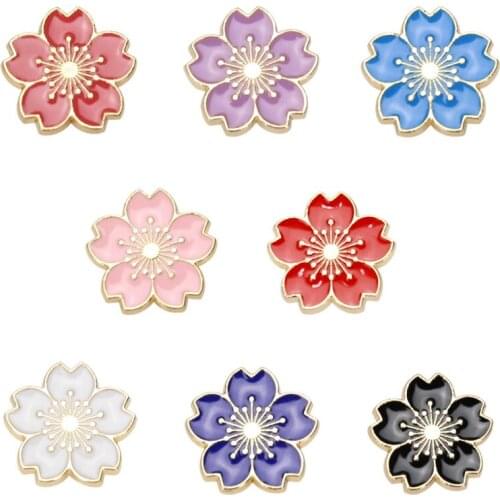 5 colors Japan cherry blossom flower Enamel pins Cartoon Plant Denim Lapel Badges Brooches Gifts for girls Jewelry Pink 2020