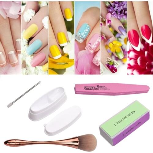 5PCS Dipping Powder Tool Dip Powder Tray Nail Duster Brush Professiona 4-Sided Nail Buffer Block Nail Files Double-sided Tools