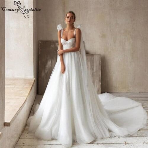 Sparkle Boho Wedding Dresses for Bride with Straps Lace Up Back A-Line Beach Bridal Gowns Plus Size Simple Vestido De Noiva