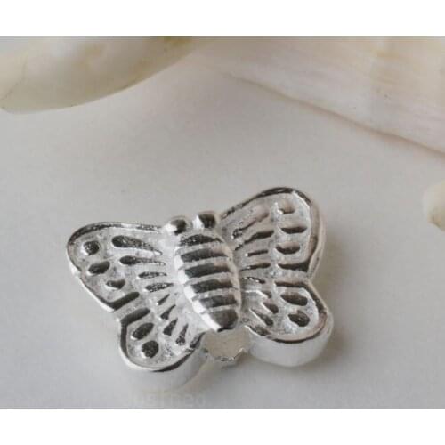 Solid 925 sterling silver butterly charm beads, spacer loose bead with 1.4mm hole jewelry diy components accessories,1 pc