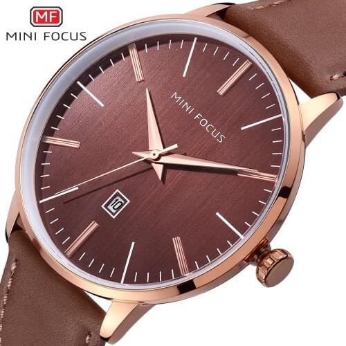 MINIFOCUS Top Brand Luxury Mens Watches Casual Quartz Watch Men Genuine Leather Strap Waterproof Calendar Dial Relogio Masculino