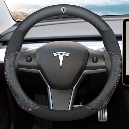 Car 38cm Steering Wheel Cover for Tesla Model 3 S X Y Logo Leather covers Durable Anti-slip Breathable Car Styling accessories