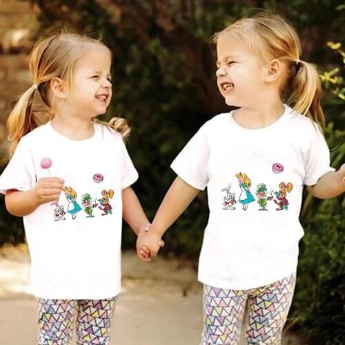 Cute Art Alice in Wonderland Mad Hatter Painting Tshirts Children Tops Aesthetic Kids Clothes Graphic Baby Girl T-Shirt