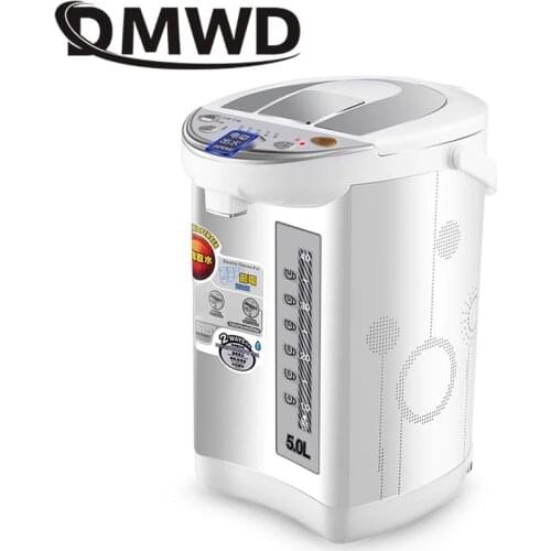 DMWD Stainless Steel Hot Water Instant Heating Pot Thermal Insulation Electric Kettle Constant Temperature Cup Boiler 5L EU Plug